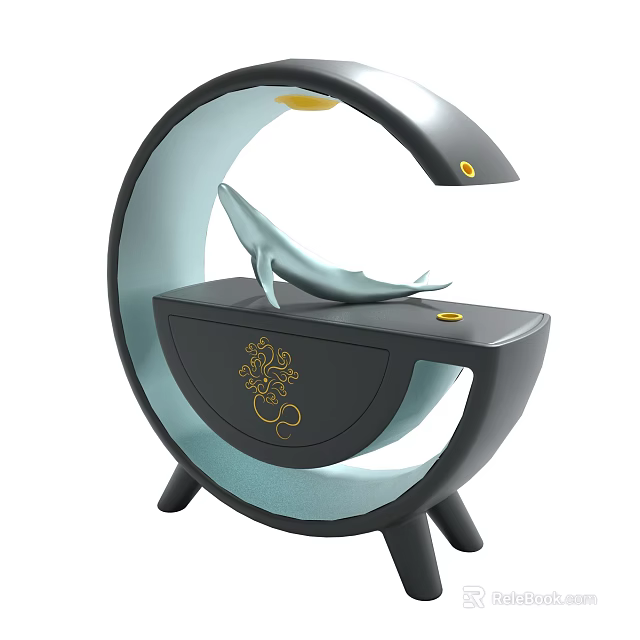 Unique Crescent Shaped Cabinet With Whale Ornament 3d model