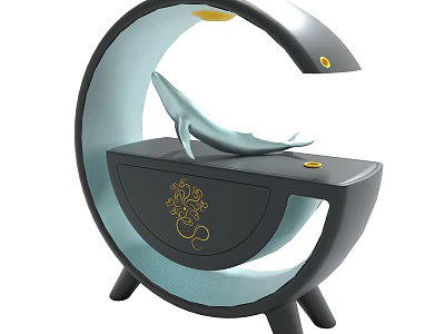 Unique Crescent Shaped Cabinet With Whale Ornament 3d model