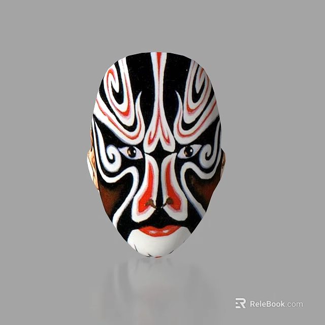 Artistic Peking Opera Mask Featuring Black White Red Intricate Facial Patterns 3d model 