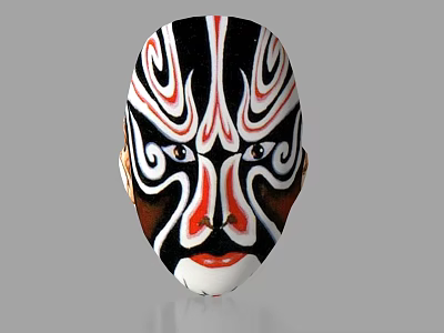 Artistic Peking Opera Mask Featuring Black White Red Intricate Facial Patterns 3d model
