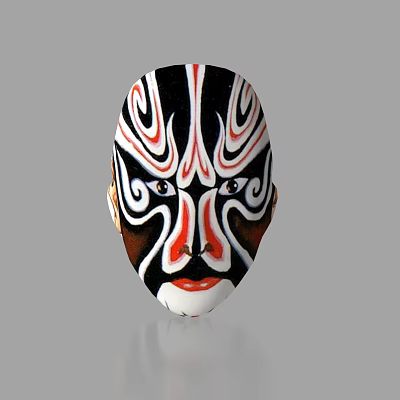 Artistic Peking Opera Mask Featuring Black White Red Intricate Facial Patterns 3d model