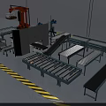 Modern Industrial Equipment With Robotic Arm And Conveyor Belt Production Line