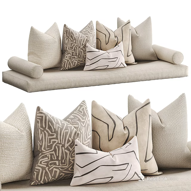 Sectional Sofa With Multiple Throw Pillows Various Geometric Patterns And Textured Fabrics In Neutral Tones 3d model 