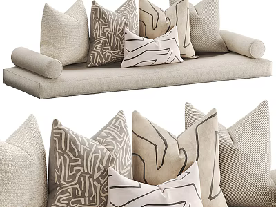 Sectional Sofa With Multiple Throw Pillows Various Geometric Patterns And Textured Fabrics In Neutral Tones 3d model