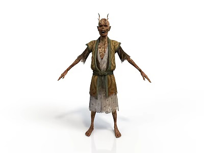 Horror Style Devil Goblin Monster Monster Wild Monster Tan Skin Damaged Costume Open Arms Horned Ghost Human Monster 3d model