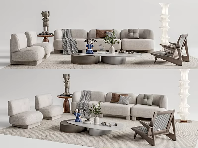 Modern Cozy Sofa And Coffee Table Set With Decorative Pillows Plants And Floor Lamp 3d model