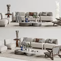 Modern Cozy Sofa And Coffee Table Set With Decorative Pillows Plants And Floor Lamp
