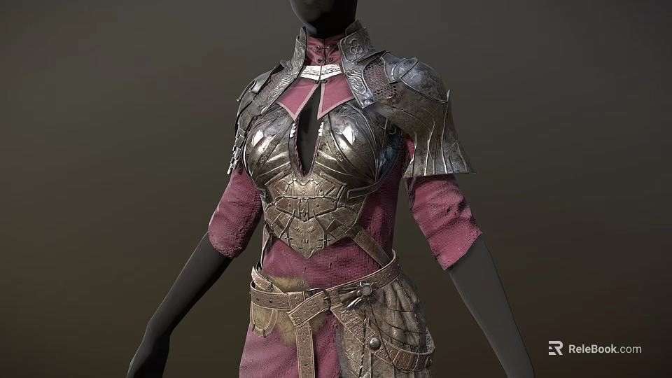Medieval Warrior Armor Clothing With Ornate Chest Plate Red Sleeves And Leather Belt 3d model 