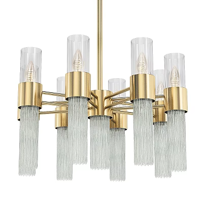Modern Gold Metal Chandelier With Transparent Glass Shades And Fringe Details 3d model