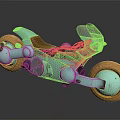 Turquoise Motorcycle with Orange Wheels Brown Seat and Transparent Windshield Modern Design