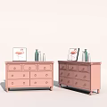 Pink Entryway Cabinet And Sideboard With Drawers Flamingo Painting And Vases