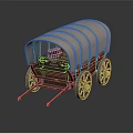 Animal Carvings Adorn Vintage Wooden Carriage With Canvas Cover And Reflections