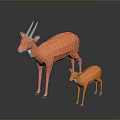 Two Orange Antelopes in Low Poly Style Mother and Baby 3D Rendering 3d model