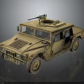Desert Tan Military Vehicle With Mounted Machine Gun Open Door And Rugged Tires