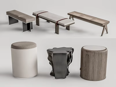 Modern Stools And Benches With Various Styles Upholstered Wooden And Leather Finishes 3d model