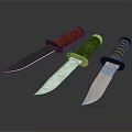 Assorted Tactical Knives With Wooden Gold Braided Handles And Sharp Metal Blades