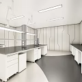 Modern Laboratory Interior Design With White Cabinets Lab Benches And Circular Floor Patterns 3d model