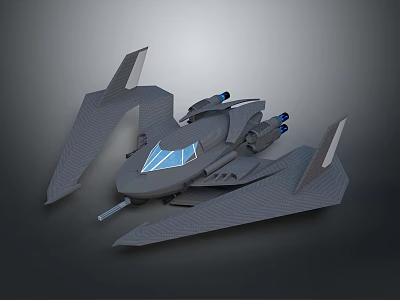 Futuristic Sci Fi Spaceship 3D Model With Wing Design Transparent Cockpit And Thrusters 3d model