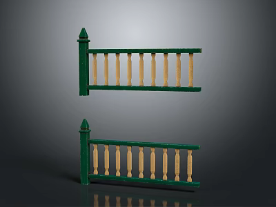 Stylish Green Railings With Golden Balusters For Home Exterior Design 3d model