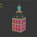 Yellow Building With Multiple Stories White Framed Windows Dark Roof And Tower On Top