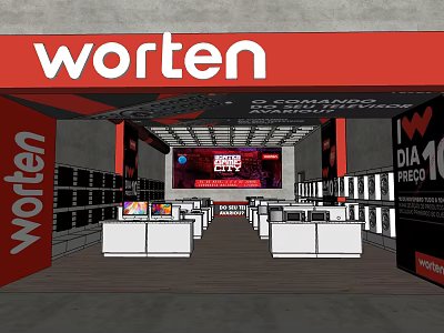 Worten Modern Electronics Retail Store With Display Counters And Promotion Screen 3d model