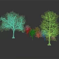 Different Sizes Trees With Green Leaves And One Yellowish In Grey Background Reflective Ground