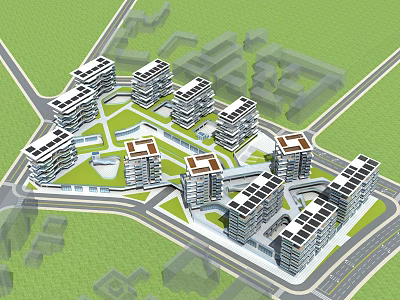 Contemporary Detached Villa Community Layout With Green Spaces And Surrounding Roads 3d model