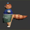 Chubby Cartoon Cat Chef Wearing Blue Shirt Green Striped Apron Shorts And Small Hat