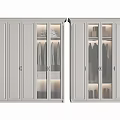 Modern Light Grey Wardrobe With Glass Panel Doors Hanging Rails And Storage Shelves