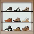 High Top Casual Shoes in Brown Black Beige on Wooden Display Shelves