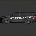 Black Police SUV With Red Blue Lights And POLICE Logo On Exterior