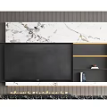 Modern TV Background Wall Design With Marble Panel And Black Shelves 3d model