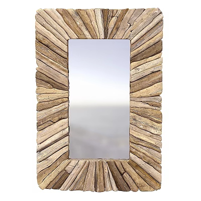 Rustic Decorative Wall Mirror Featuring Natural Driftwood Frame And Rectangular Shape 3d model