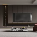 Modern Living Room Interior With Dark TV Wall Leather Sofa And Marble Coffee Table