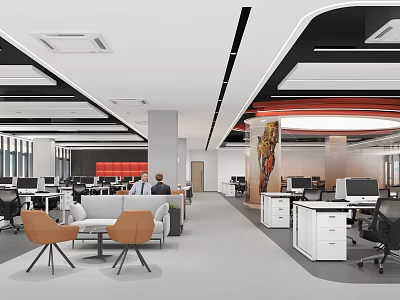Modern Public Office Area With Open Layout Work Desks Office Chairs And Lounge Seating Space 3d model