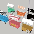 Colorful Mobile Food Carts Featuring Striped Canopies And Various Designs For Street Vending