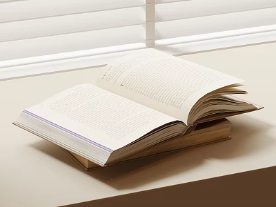 Open Book With Pages Displayed On Table In Natural Light Reading Setup 3d model