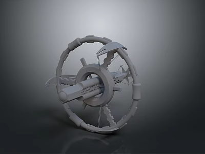 3D Gray Mechanical Circular Structure Featuring Central Component And Detailed Connecting Parts 3d model