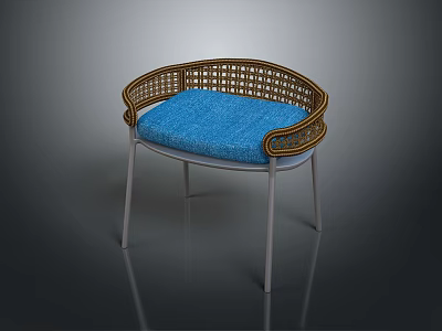 Modern Rattan Woven Leisure Chair With Blue Cushion And Metal Legs 3d model