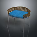 Modern Rattan Woven Leisure Chair With Blue Cushion And Metal Legs
