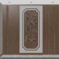 Chinese Traditional Wooden Background Wall With Carved Bamboo Pattern And Decorative Frame Design
