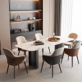 Modern Luxury Dining Table Set with Marble Top Six Chairs and Minimalist Dining Room Design