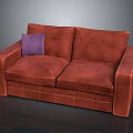 Two Seater Brown Leather Sofa With Purple Pillow Modern Design