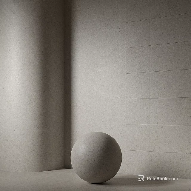 Minimalist Interior With Light Colored Tiled Wall And Round Sphere Decoration 3d model 
