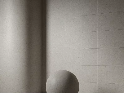 Minimalist Interior With Light Colored Tiled Wall And Round Sphere Decoration 3d model