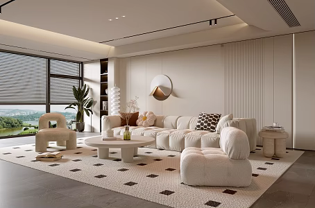 Modern Cream Style Living Room Light Luxury TV Background Wall Combination Coffee Table Sofa Background Wall 3d model