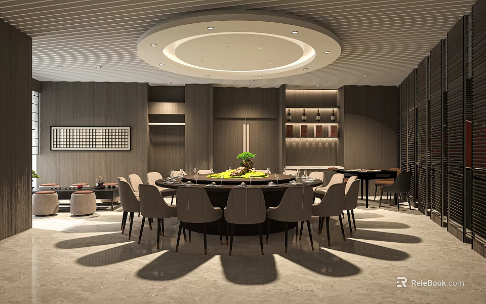 Luxurious Private Dining Room With Round Table And Modern Decor 3d model
