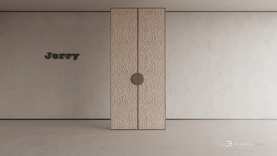 Modern Textured Double Doors With Wooden Surface And Round Handle In Minimalist Design 3d model 