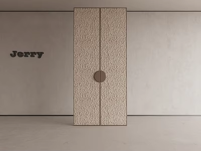 Modern Textured Double Doors With Wooden Surface And Round Handle In Minimalist Design 3d model