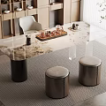 Elegant Modern Tea Table With Marble Top And Two Stools In Minimalist Interior Design 3d model